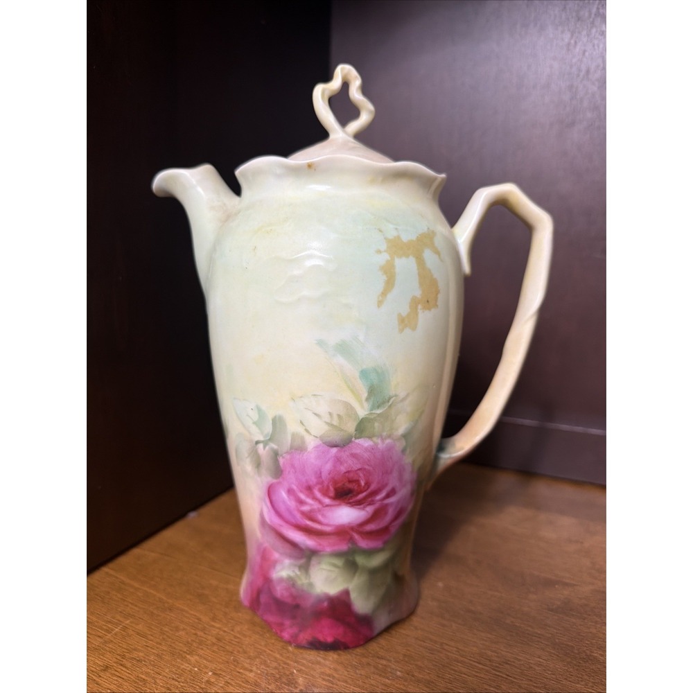 Bavarian Hand Painted Rose Hot Chocolate Pot - Coffee Pot Exquisite No Damage